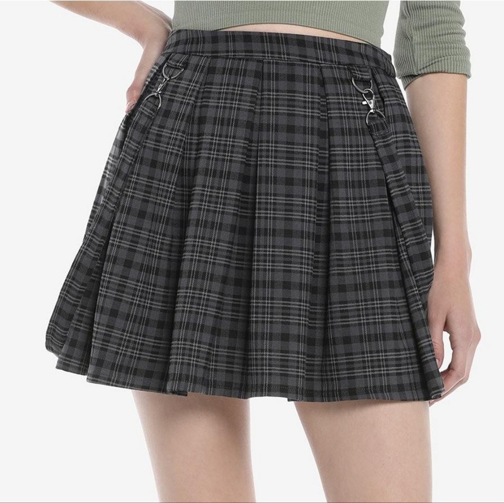 Hot Topic Black And Grey Plaid Suspender Skirt